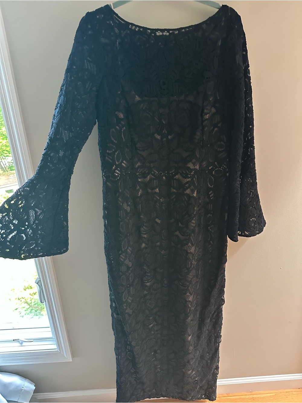 rickie freeman TERI JON Black Lace Long Sleeve Women's Dress Size 14